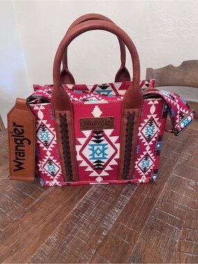 Wrangler Hobo Aztec-Patterned Tote Bag Shoulder Top Handle  with Brown Trim